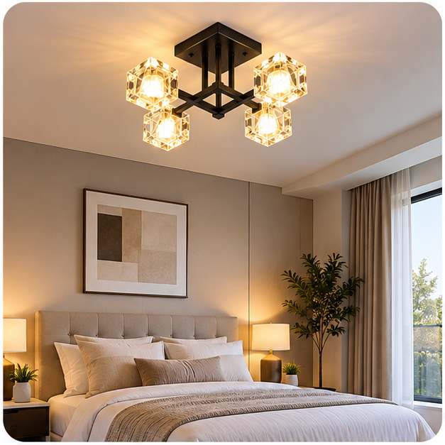 Modern Crystal Cube Ceiling Light | Decorative LED Fixture