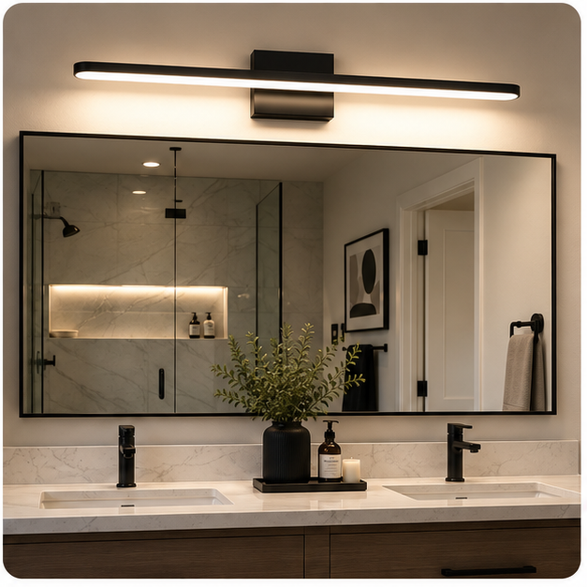 Modern Black LED Vanity Light | Bathroom Mirror Wall Light