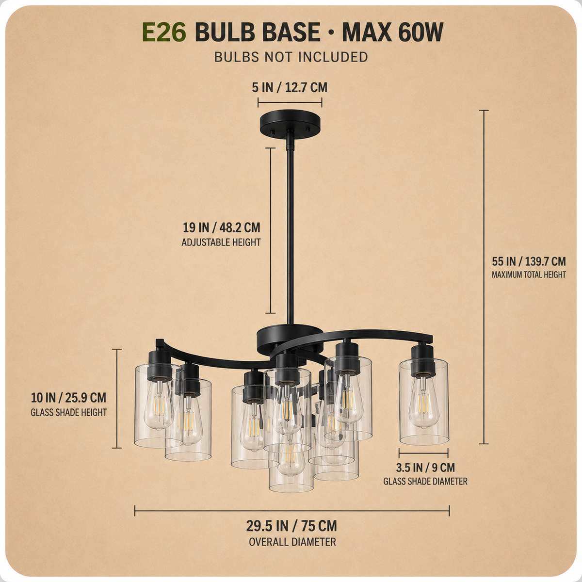 9-Light Black Chandeliers