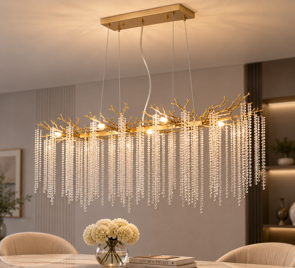 Crystal Strand Golden Pendant Light