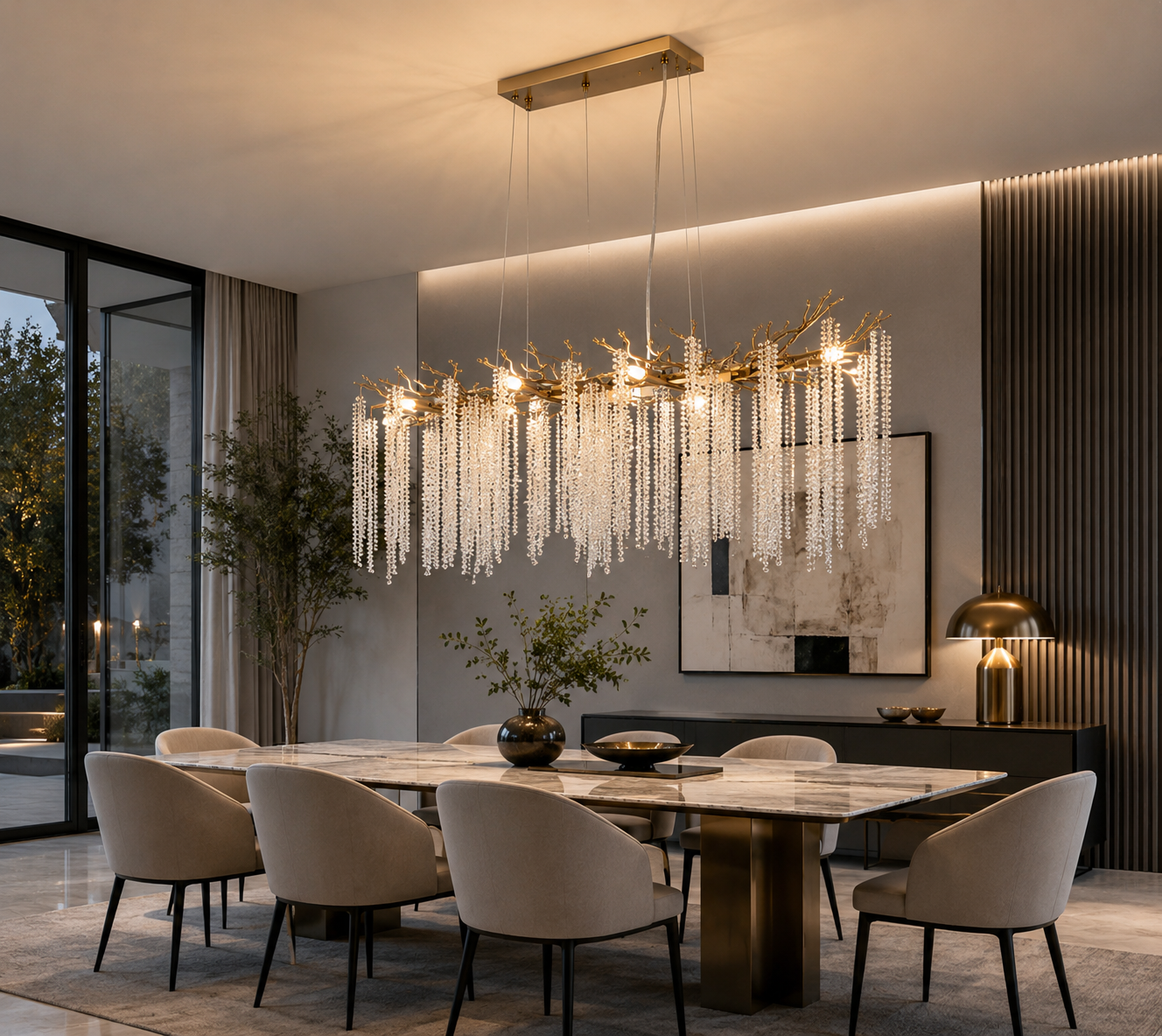 Crystal Strand Golden Pendant Light