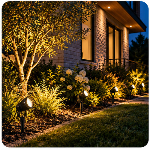 LED Landscape Spotlights modern garden scene