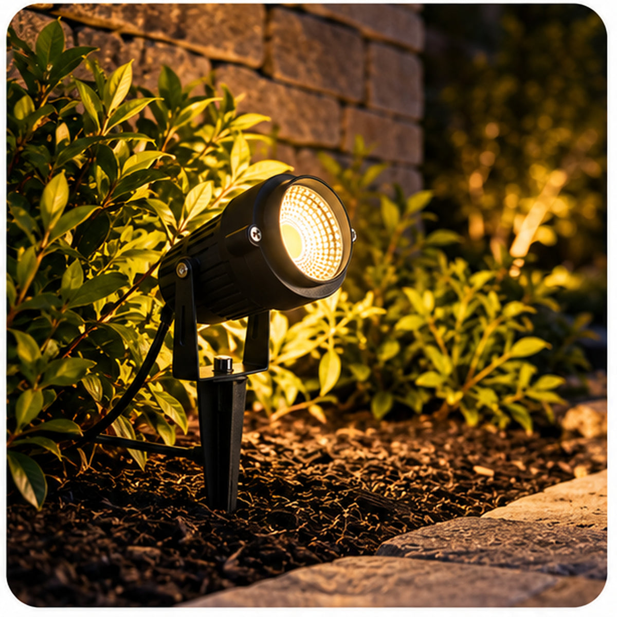 LED Landscape Spotlight close-up outdoor scene