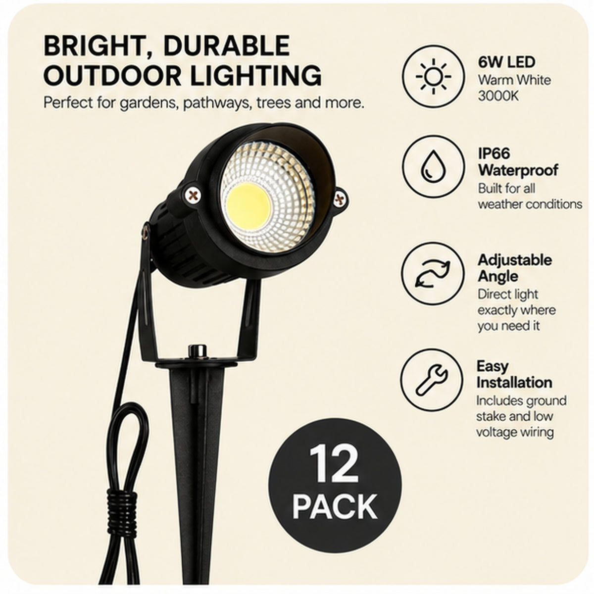 12 Pack LED Landscape Spotlights feature overview