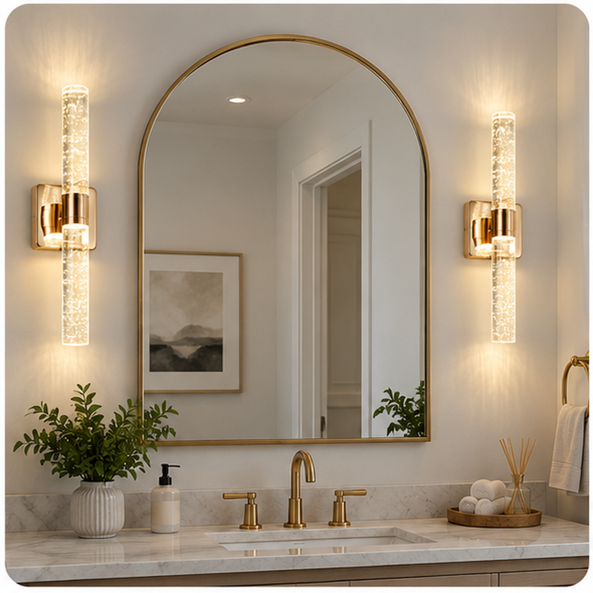 Lucello crystal wall sconces in modern bathroom