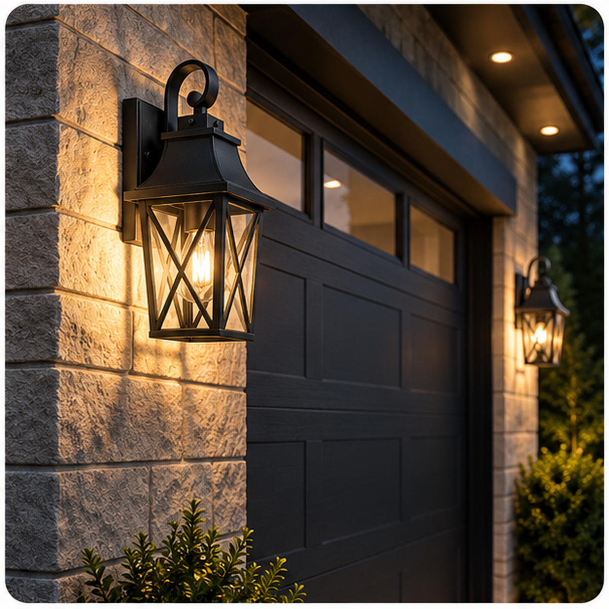 Lucello outdoor wall lantern installed beside garage