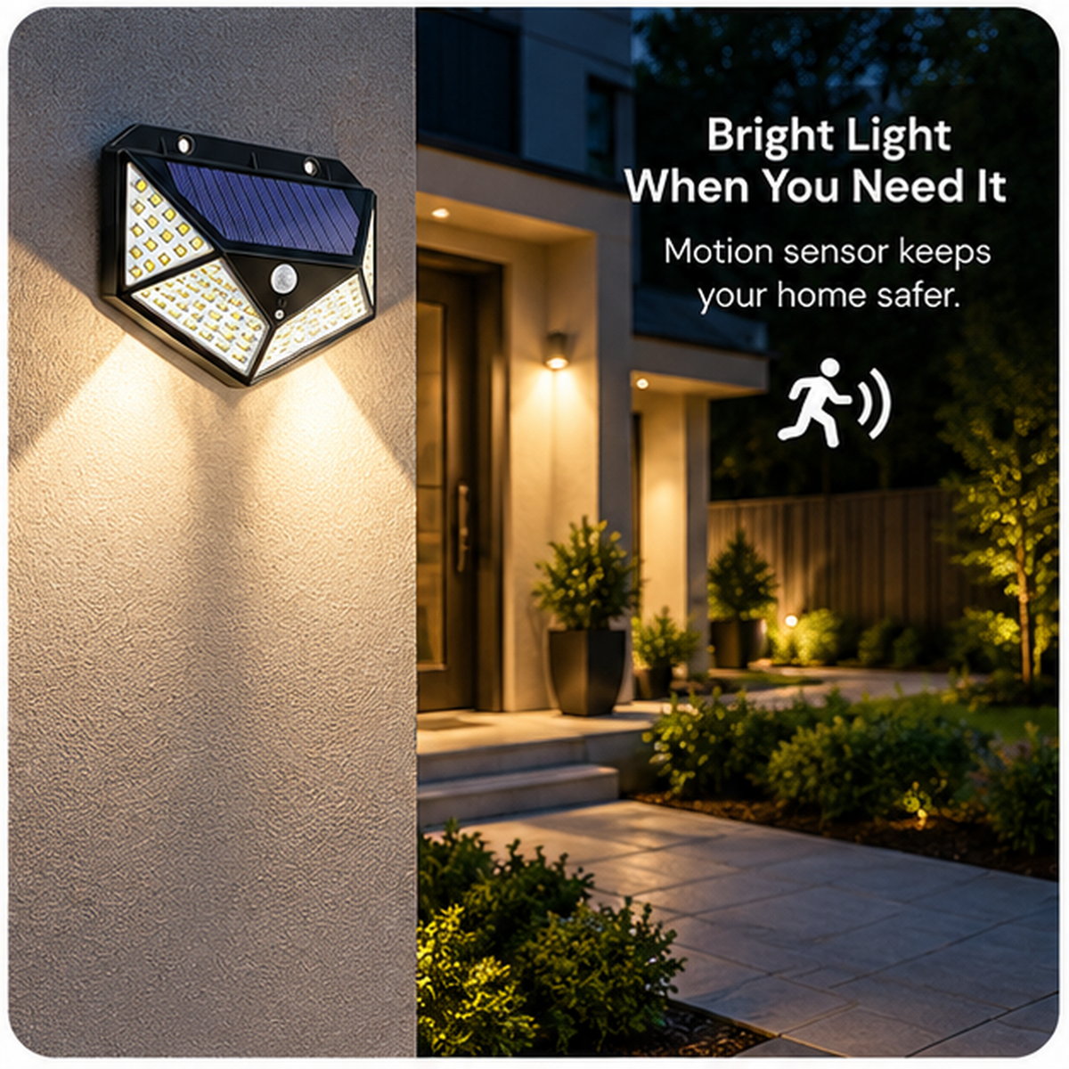 Lucello solar motion sensor outdoor security light at night
