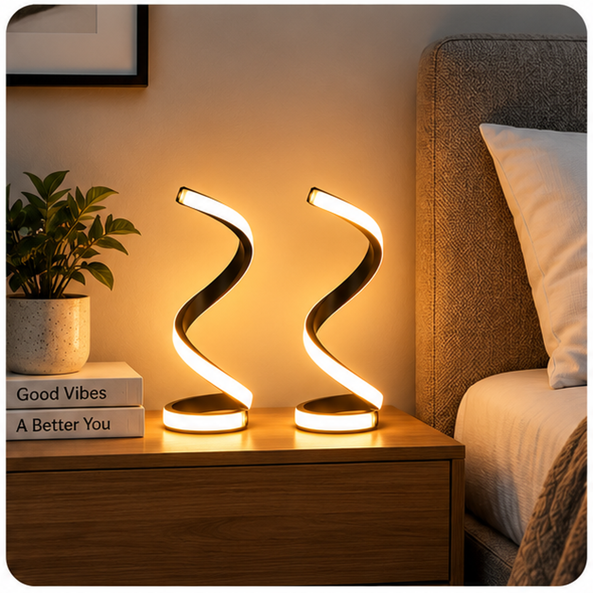 Lucello Spiral LED Table Lamps in bedroom
