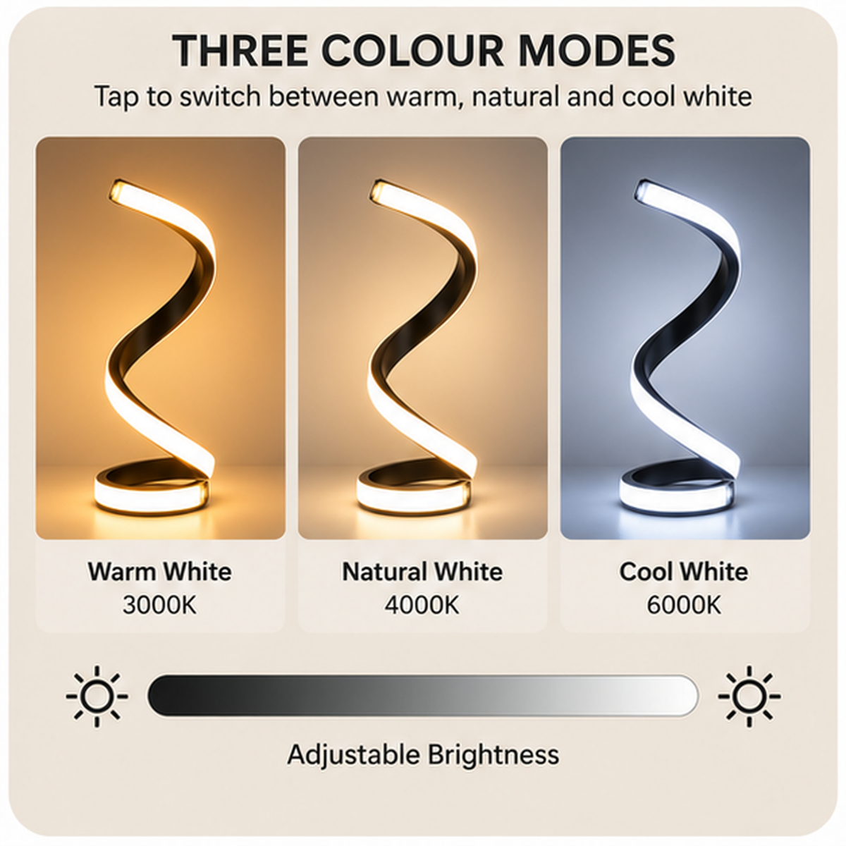 Lucello Spiral LED Table Lamp three colour modes and brightness